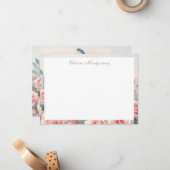 Witte Peacock met Blush Pink Roses gepersonaliseer Notitiekaartje (Voorkant / Achterkant in situ)