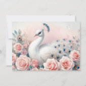 Witte Peacock met Blush Pink Roses gepersonaliseer Notitiekaartje (Achterkant)