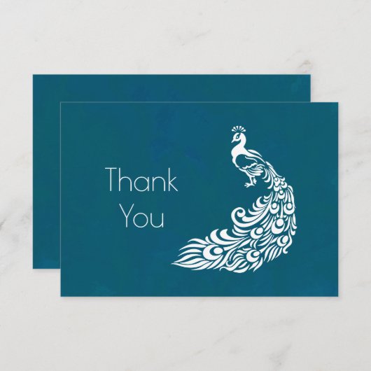 Witte Peacock op Blauwgroen Party Dank u Bedankkaart (Voorkant / Achterkant)