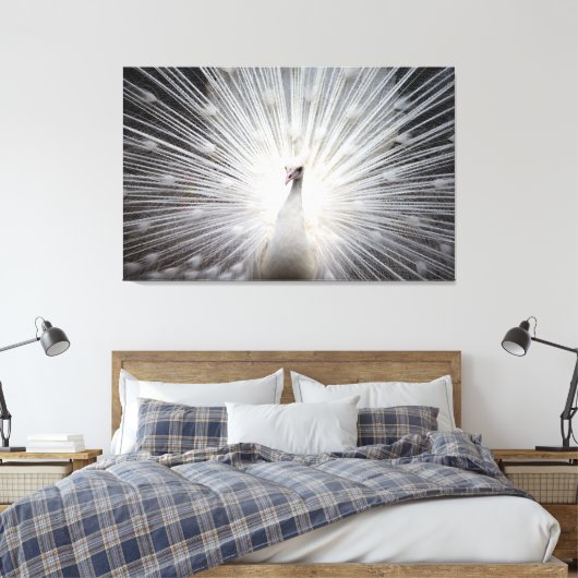 Witte Peacock op Premium Verpakt Canvas (Glans) (Insitu (Slaapkamer))