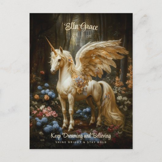  Witte Pegasus Eenhoorn Floral Fantasy Art Briefkaart (Voorkant)
