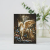  Witte Pegasus Eenhoorn Floral Fantasy Art Briefkaart (Staand voorkant)