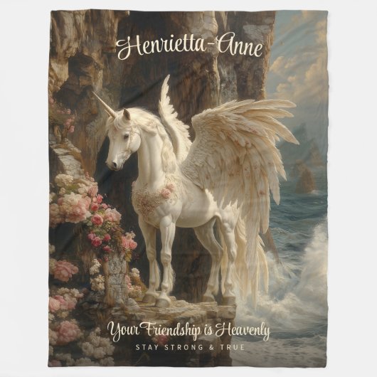 Witte Pegasus Heavenly Unicorn Zeegezicht Scène Fleece Deken (Voorkant)