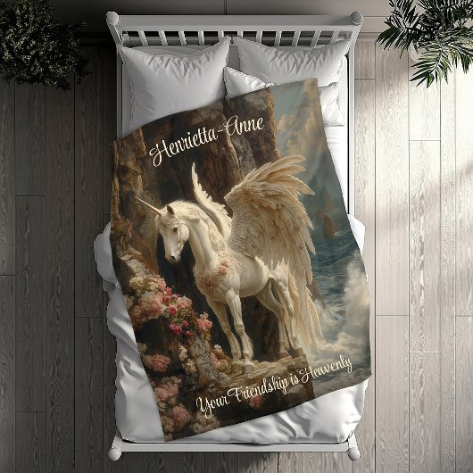 Witte Pegasus Heavenly Unicorn Zeegezicht Scène Fleece Deken