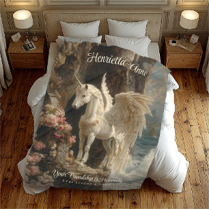 Witte Pegasus Heavenly Unicorn Zeegezicht Scène Fleece Deken
