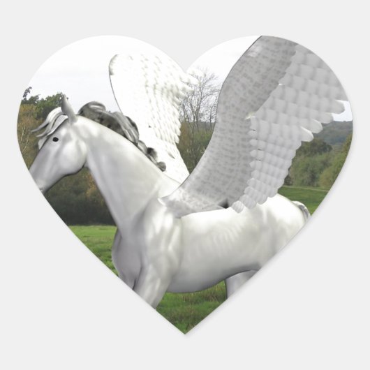 Witte Pegasus in een veld Hart Sticker (Voorkant)