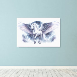 Witte Pegasus Maanverlichte Vleugels Hemelse Droom Canvas Afdruk