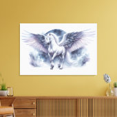 Witte Pegasus Maanverlichte Vleugels Hemelse Droom Canvas Afdruk (Insitu (Woonkamer))