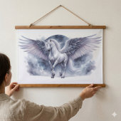 Witte Pegasus Maanverlichte Vleugels Hemelse Droom Hangend Wandkleed