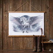 Witte Pegasus Maanverlichte Vleugels Hemelse Droom Hangend Wandkleed