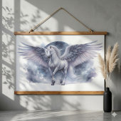 Witte Pegasus Maanverlichte Vleugels Hemelse Droom Hangend Wandkleed