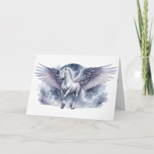 Witte Pegasus Maanverlichte Vleugels Hemelse Droom Kaart (Voorkant)