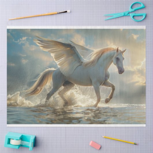 Witte Pegasus Paard Decoupage Tissuepapier (Craft)