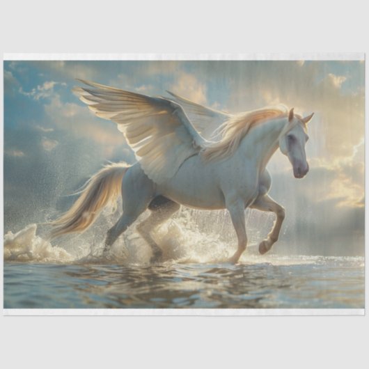 Witte Pegasus Paard Decoupage Tissuepapier (Voorkant)
