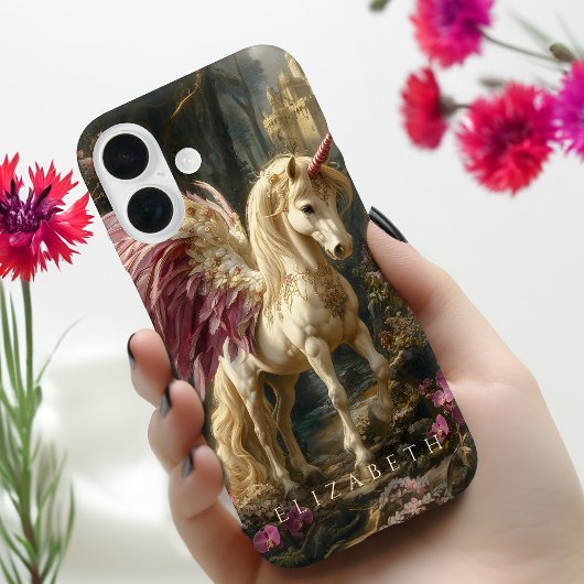 Witte Pegasus Pink Wings Sprookjeskasteel Paard Case-Mate iPhone Case