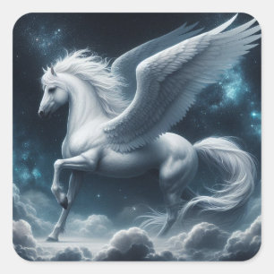Witte Pegasus tegen de donkerblauwe hemel Vierkante Sticker