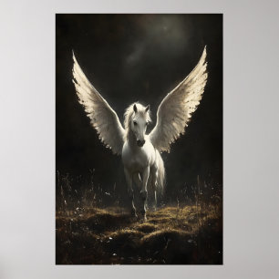 Witte pegasusprint, donkere academische prints, pe poster