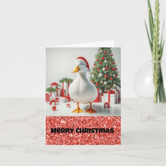 Witte Pekin Santa Duck Kerst Kaart (Voorkant)