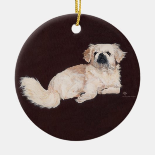 Witte Pekingees Hond Keramisch Ornament (Voorkant)