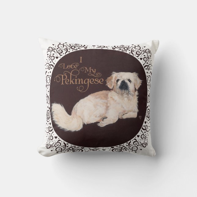 Witte Pekingees Hond Kussen (Voorkant)