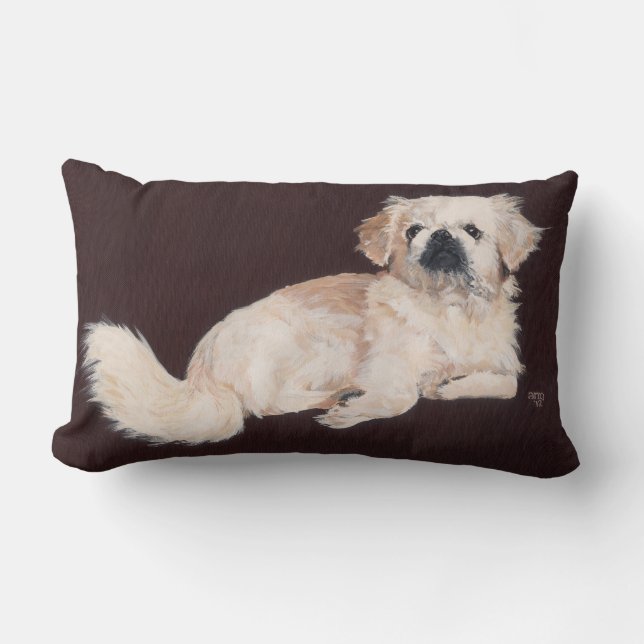 Witte Pekingees Hond Kussen (Voorkant)