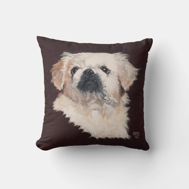Witte Pekingees Hond Kussen (Voorkant)