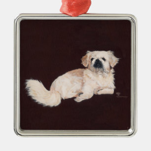 Witte Pekingees Hond Metalen Ornament