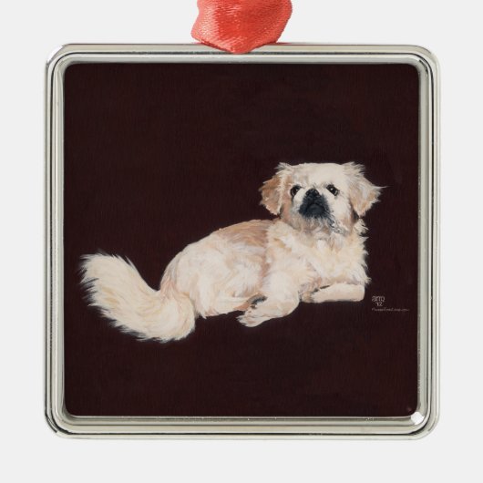 Witte Pekingees Hond Metalen Ornament (Voorkant)