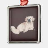 Witte Pekingees Hond Metalen Ornament (Links)