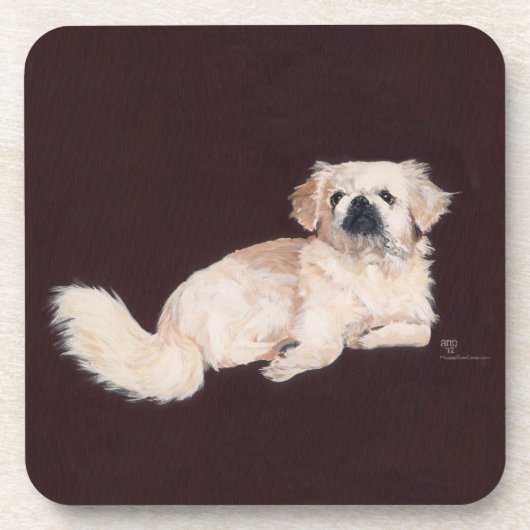 Witte Pekingees Hond Onderzetter (Voorkant)