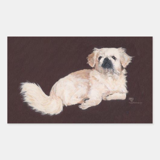 Witte Pekingees Hond Rechthoekige Sticker (Voorkant)