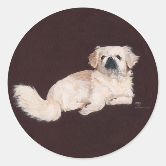 Witte Pekingees Hond Ronde Sticker (Voorkant)