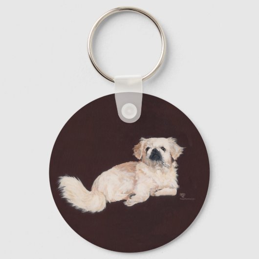 Witte Pekingees Hond Sleutelhanger (Voorkant)