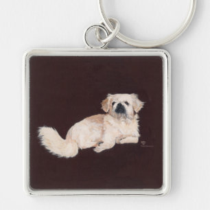 Witte Pekingees Hond Sleutelhanger