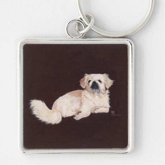 Witte Pekingees Hond Sleutelhanger (Voorkant)