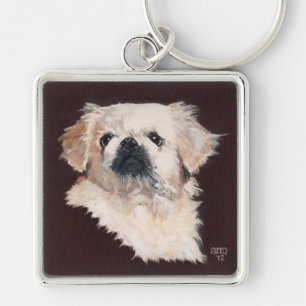 Witte Pekingees Hond Sleutelhanger