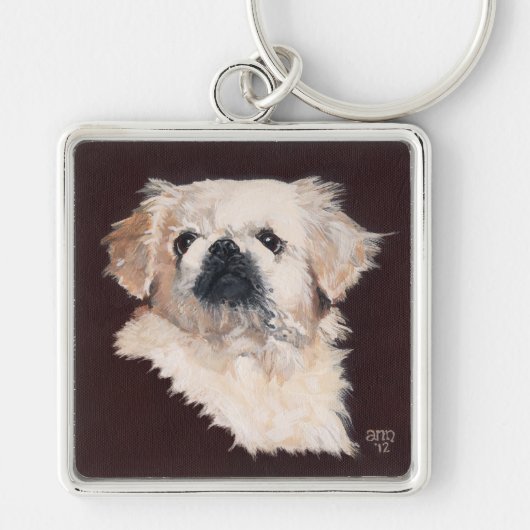 Witte Pekingees Hond Sleutelhanger (Voorkant)