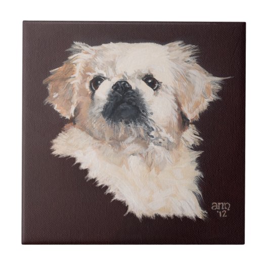 Witte Pekingees hond Tegeltje (Voorkant)