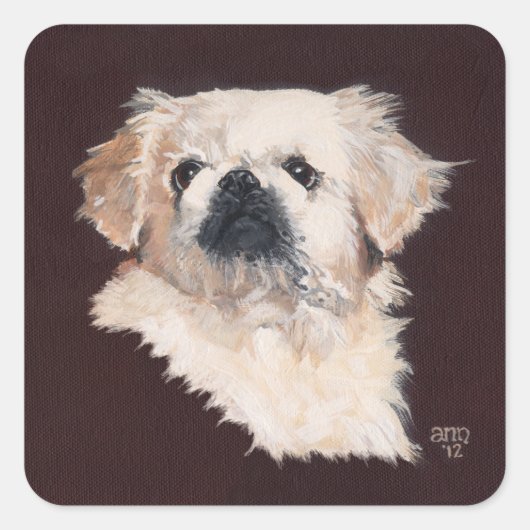 Witte Pekingees Hond Vierkante Sticker (Voorkant)