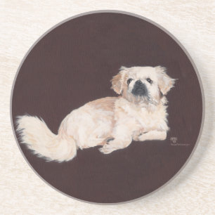 Witte Pekingees Hond Zandsteen Onderzetter