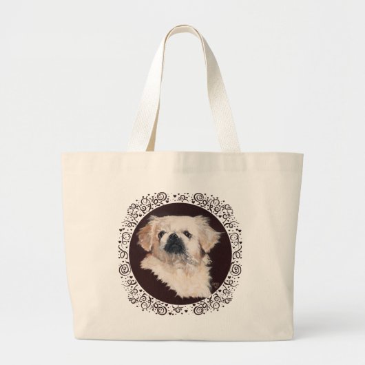Witte Pekingees Hondentassen Grote Tote Bag (Voorkant)