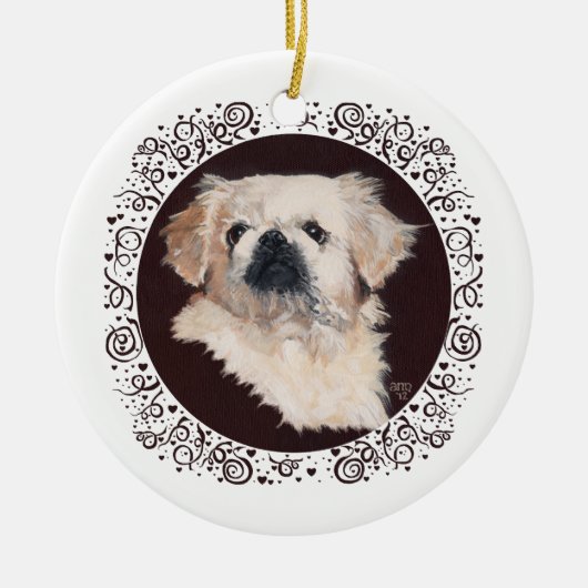 Witte Pekingees Kopstudie Keramisch Ornament (Voorkant)