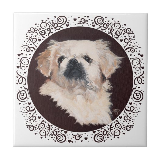Witte Pekingees Kopstudie Tegeltje (Voorkant)