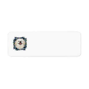 Witte Pekingees met Viooltjes Etiket