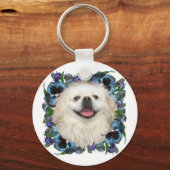 Witte Pekingees met Viooltjes Sleutelhanger (Voorkant)