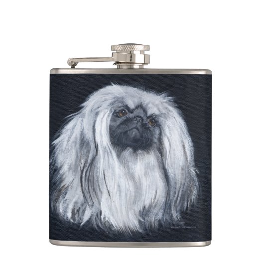 Witte Pekingese Hond Heupfles (Voorkant)
