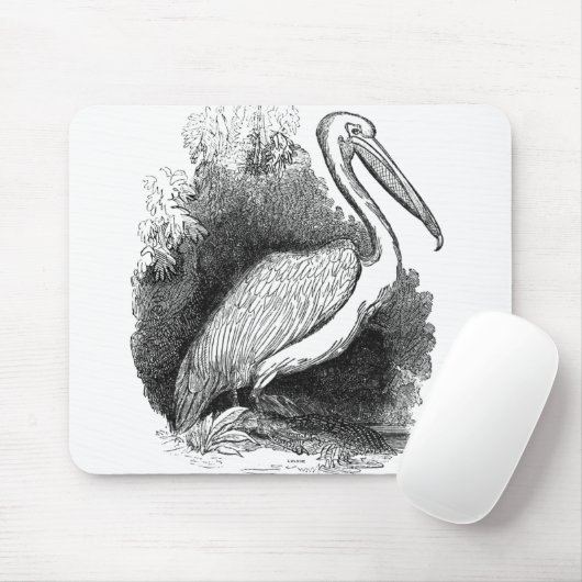 witte Pelican Art Print Pen en inkt Muismat (Met muis)