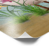 Witte Pelican met bloemen en vlinders Foto Afdruk (Hoek)