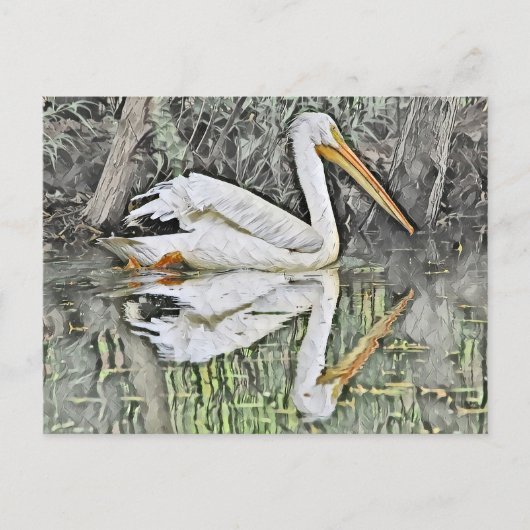 Witte Pelikaan Reflectie in het Olieverfschilderij Briefkaart (Voorkant)