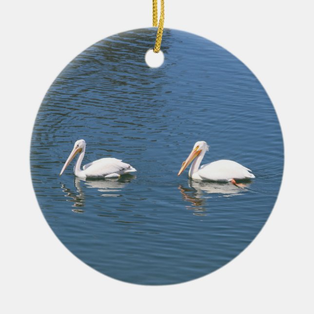 witte pelikaanse sierbloem keramisch ornament (Voorkant)